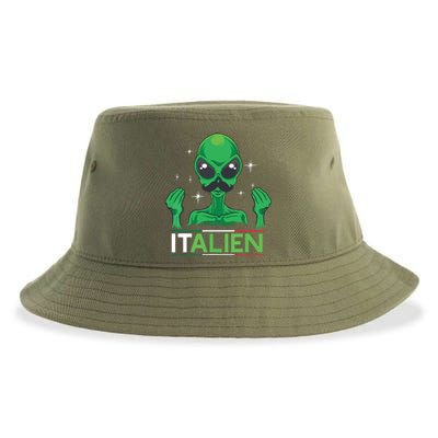 Funny Italian Alien Pun Italy Hand Gesture Sustainable Bucket Hat