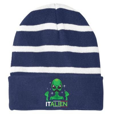 Funny Italian Alien Pun Italy Hand Gesture Striped Beanie with Solid Band