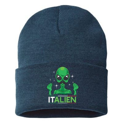 Funny Italian Alien Pun Italy Hand Gesture Sustainable Knit Beanie