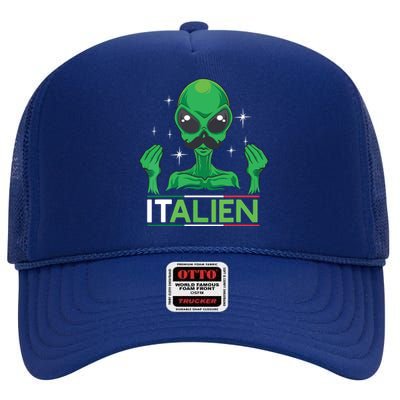 Funny Italian Alien Pun Italy Hand Gesture High Crown Mesh Back Trucker Hat