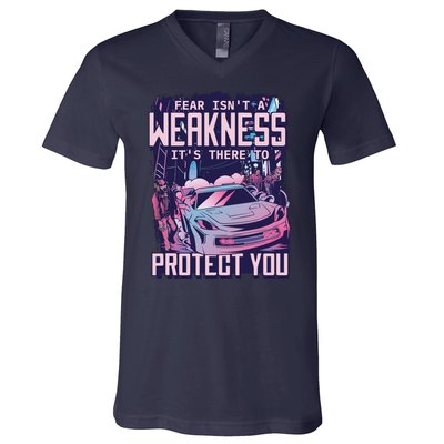 Fear Isn't A Weakness It's There To Protect You Race Car Zombie V-Neck T-Shirt