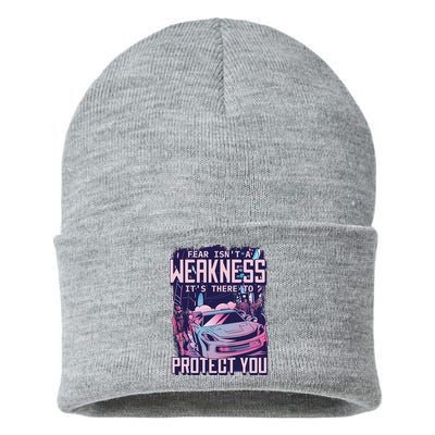 Fear Isn't A Weakness It's There To Protect You Race Car Zombie Sustainable Knit Beanie