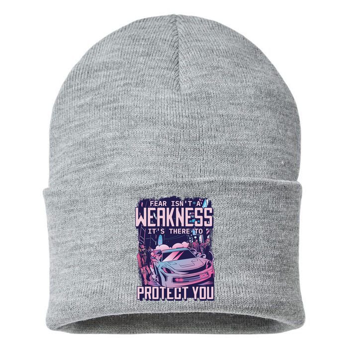 Fear Isn't A Weakness It's There To Protect You Race Car Zombie Sustainable Knit Beanie