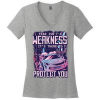Fear Isn't A Weakness It's There To Protect You Race Car Zombie Women's V-Neck T-Shirt