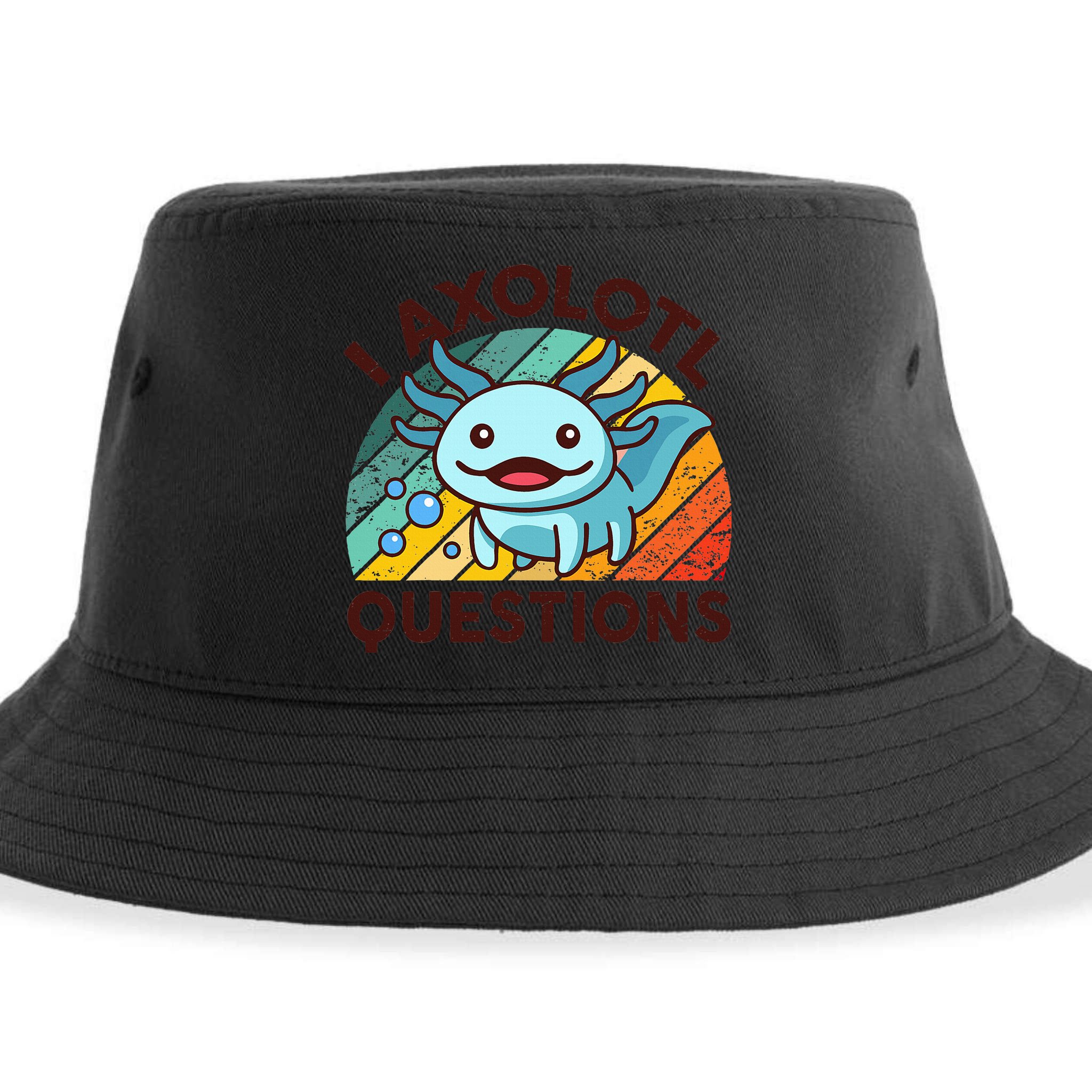 Funny I Axolotl Questions Retro Sustainable Bucket Hat