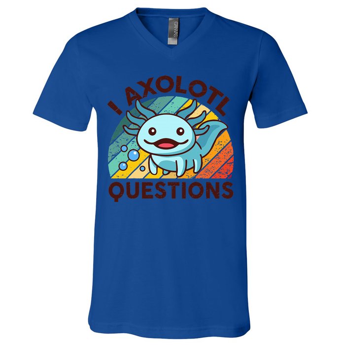 Funny I Axolotl Questions Retro V-Neck T-Shirt