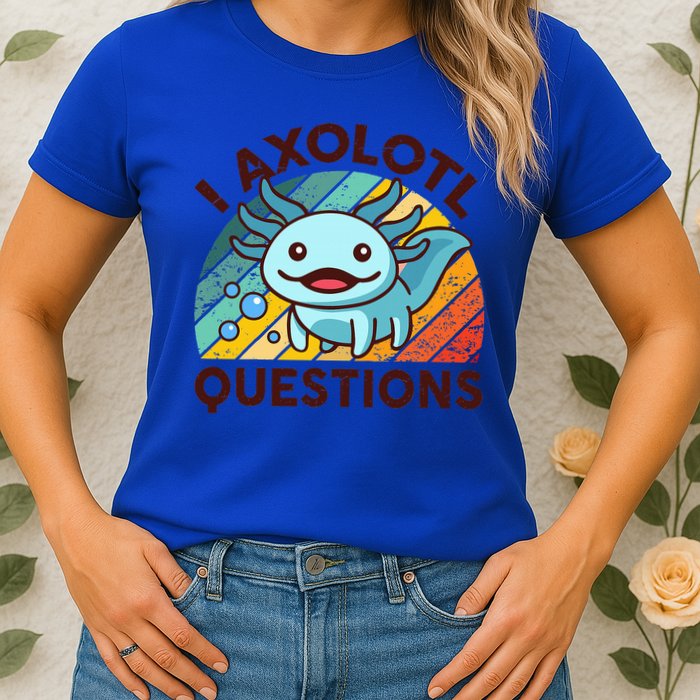 Funny I Axolotl Questions Retro Womens T-Shirt