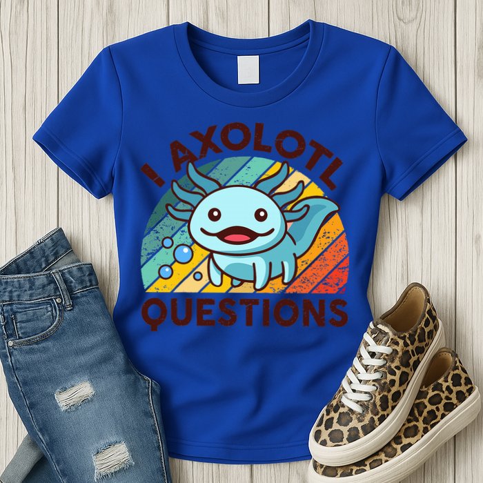 Funny I Axolotl Questions Retro Womens T-Shirt