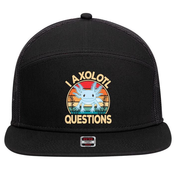 Funny I Axolotl Questions Cute Kawaii Blue Axolotl Retro 7 Panel Mesh Trucker Snapback Hat