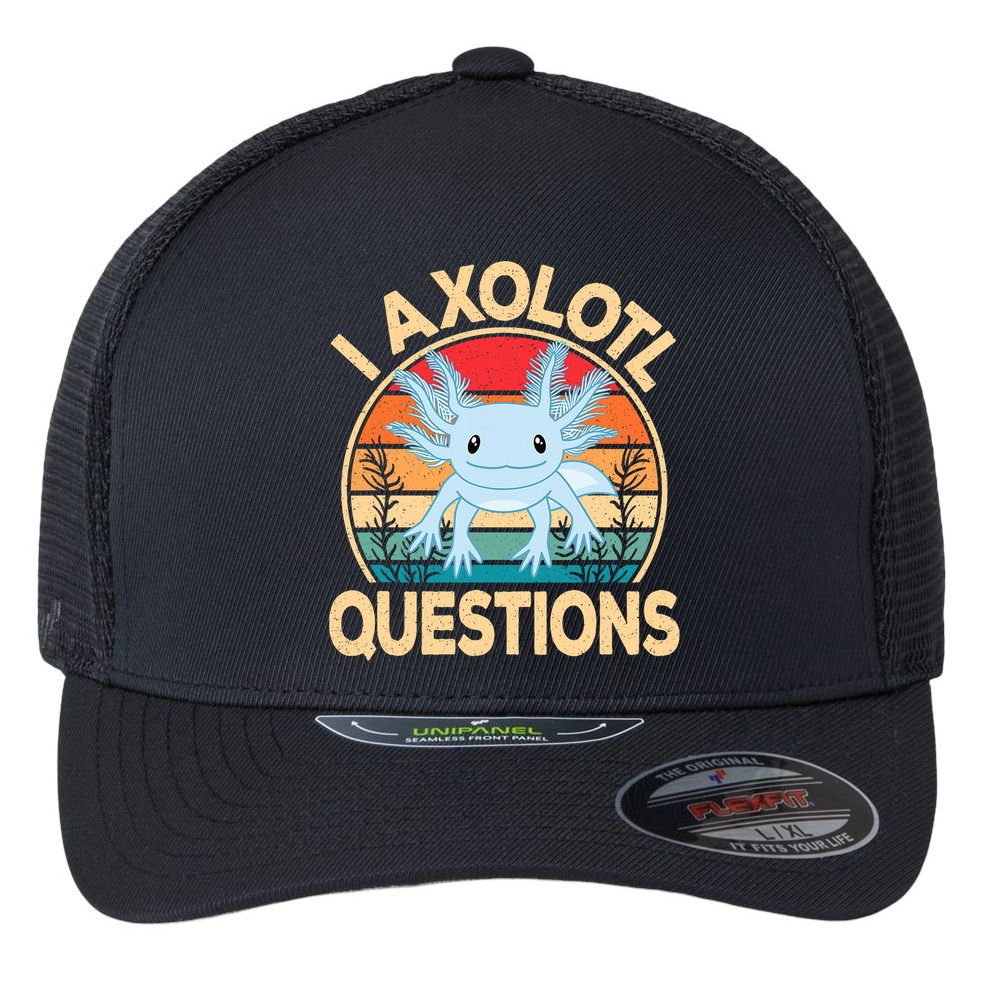 Funny I Axolotl Questions Cute Kawaii Blue Axolotl Retro Flexfit Unipanel Trucker Cap