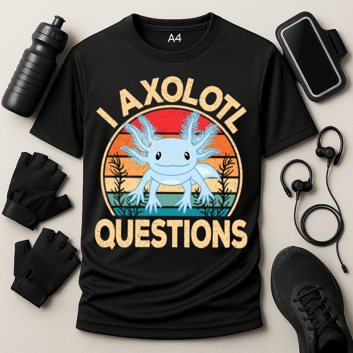 Funny I Axolotl Questions Cute Kawaii Blue Axolotl Retro Cooling Performance Crew T-Shirt