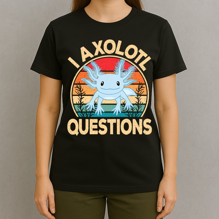 Funny I Axolotl Questions Cute Kawaii Blue Axolotl Retro T-Shirt