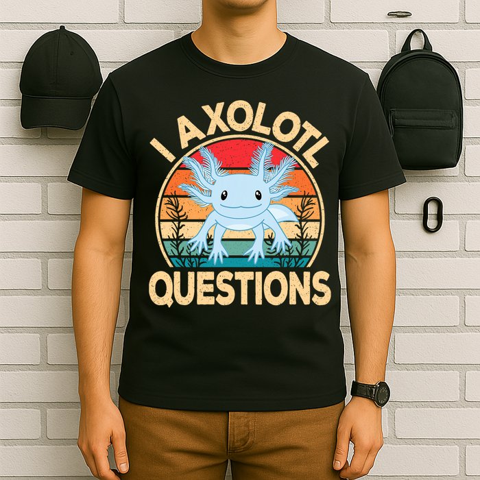 Funny I Axolotl Questions Cute Kawaii Blue Axolotl Retro T-Shirt