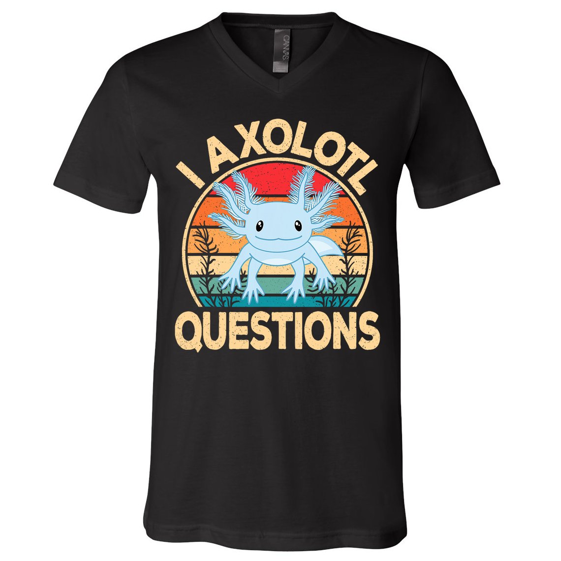 Funny I Axolotl Questions Cute Kawaii Blue Axolotl Retro V-Neck T-Shirt