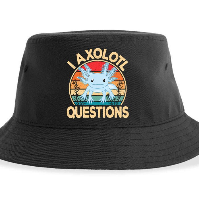 Funny I Axolotl Questions Cute Kawaii Blue Axolotl Retro Sustainable Bucket Hat