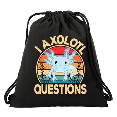 Funny I Axolotl Questions Cute Kawaii Blue Axolotl Retro Drawstring Bag