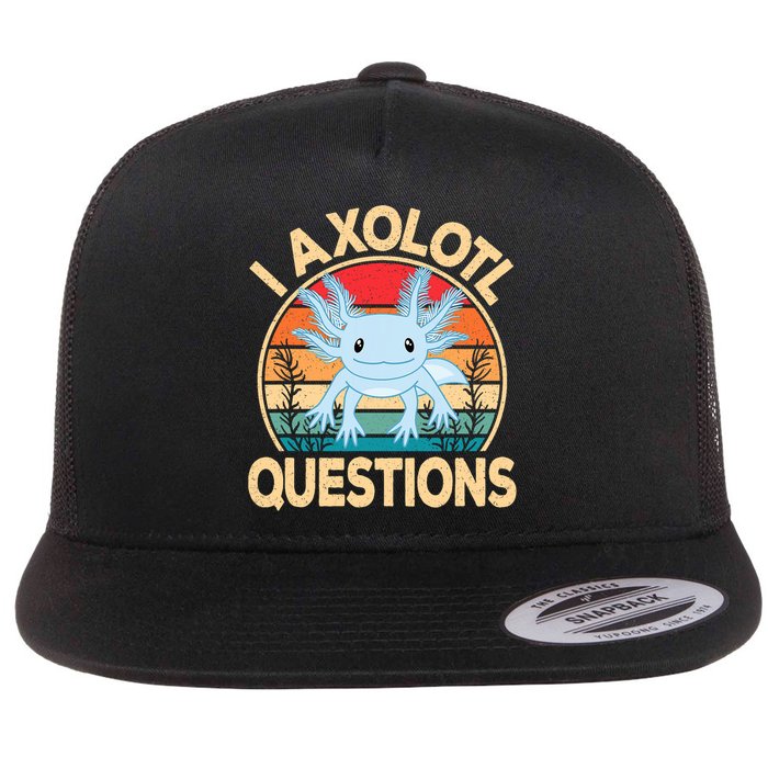 Funny I Axolotl Questions Cute Kawaii Blue Axolotl Retro Flat Bill Trucker Hat