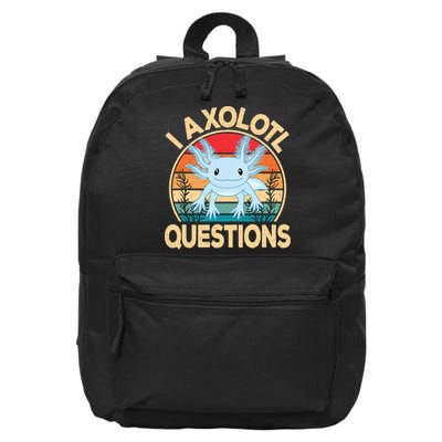 Funny I Axolotl Questions Cute Kawaii Blue Axolotl Retro 16 in Basic Backpack