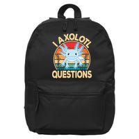 Funny I Axolotl Questions Cute Kawaii Blue Axolotl Retro 16 in Basic Backpack