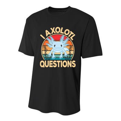 Funny I Axolotl Questions Cute Kawaii Blue Axolotl Retro Youth Performance Sprint T-Shirt