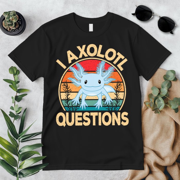 Funny I Axolotl Questions Cute Kawaii Blue Axolotl Retro Premium T-Shirt