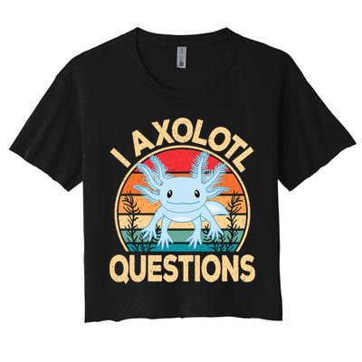 Funny I Axolotl Questions Cute Kawaii Blue Axolotl Retro Women's Crop Top Tee