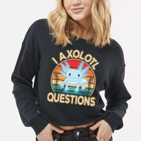 Funny I Axolotl Questions Cute Kawaii Blue Axolotl Retro Cropped Pullover Crew