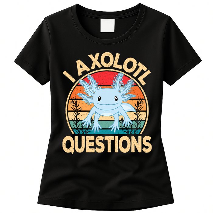 Funny I Axolotl Questions Cute Kawaii Blue Axolotl Retro Womens T-Shirt