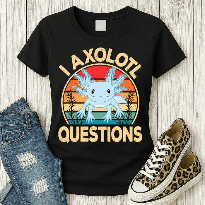 Funny I Axolotl Questions Cute Kawaii Blue Axolotl Retro Womens T-Shirt