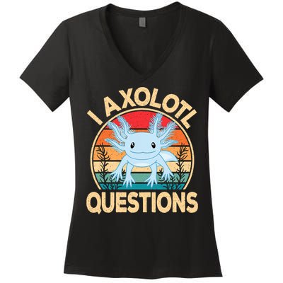 Funny I Axolotl Questions Cute Kawaii Blue Axolotl Retro Women's V-Neck T-Shirt