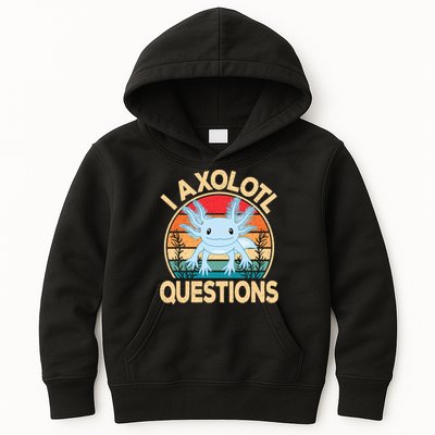 Funny I Axolotl Questions Cute Kawaii Blue Axolotl Retro Kids Hoodie
