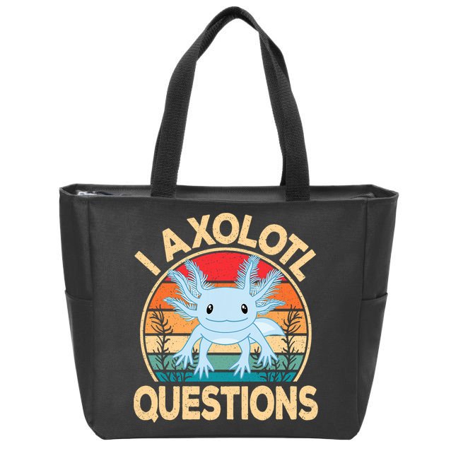 Funny I Axolotl Questions Cute Kawaii Blue Axolotl Retro Zip Tote Bag
