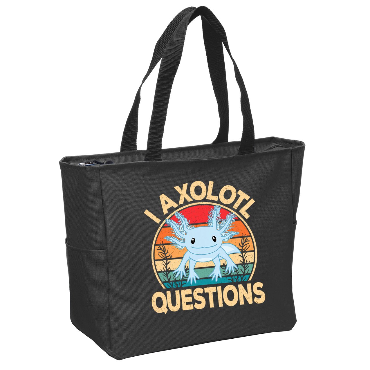 Funny I Axolotl Questions Cute Kawaii Blue Axolotl Retro Zip Tote Bag