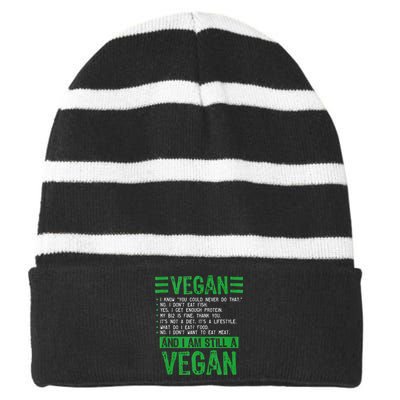 Funny I Am Still A Vegan Vegetarian Healthy Love Haters Striped Beanie with Solid Band