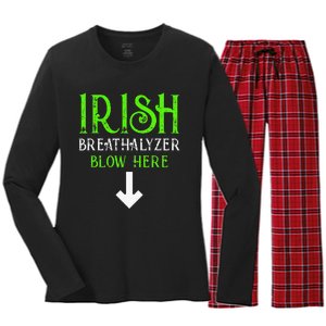 Funny Irish Breathalyzer Blow Here Saint Patricks Day Party Women's Long Sleeve Flannel Pajama Set 