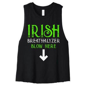 Funny Irish Breathalyzer Blow Here Saint Patricks Day Party Women's Racerback Cropped Tank