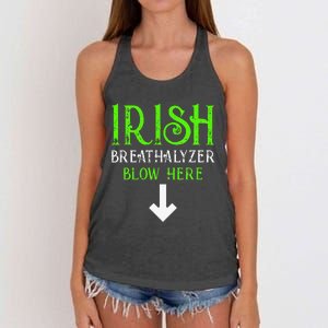 Funny Irish Breathalyzer Blow Here Saint Patricks Day Party Women's Knotted Racerback Tank