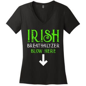 Funny Irish Breathalyzer Blow Here Saint Patricks Day Party Women's V-Neck T-Shirt