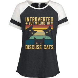 Funny Introverted But Willing To Discuss Cats Cat Owner Enza Ladies Jersey Colorblock Tee