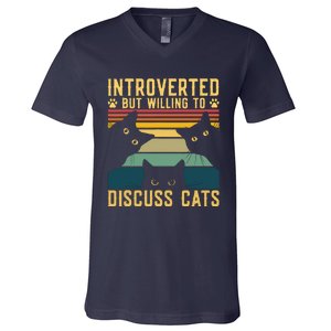 Funny Introverted But Willing To Discuss Cats Cat Owner V-Neck T-Shirt