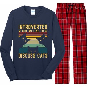 Funny Introverted But Willing To Discuss Cats Cat Owner Long Sleeve Pajama Set