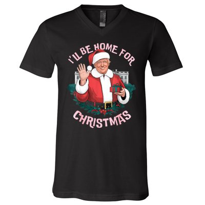 Funny Ill Be Home For Christmas Santa Trump Political V-Neck T-Shirt