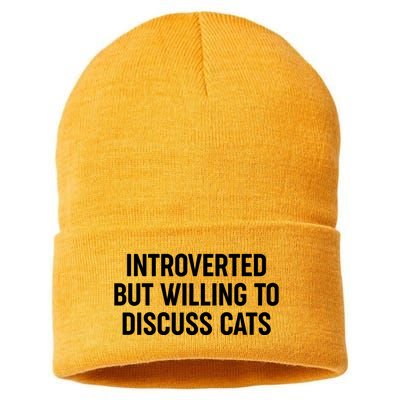 Funny Introverted But Willing To Discuss Cats Sustainable Knit Beanie