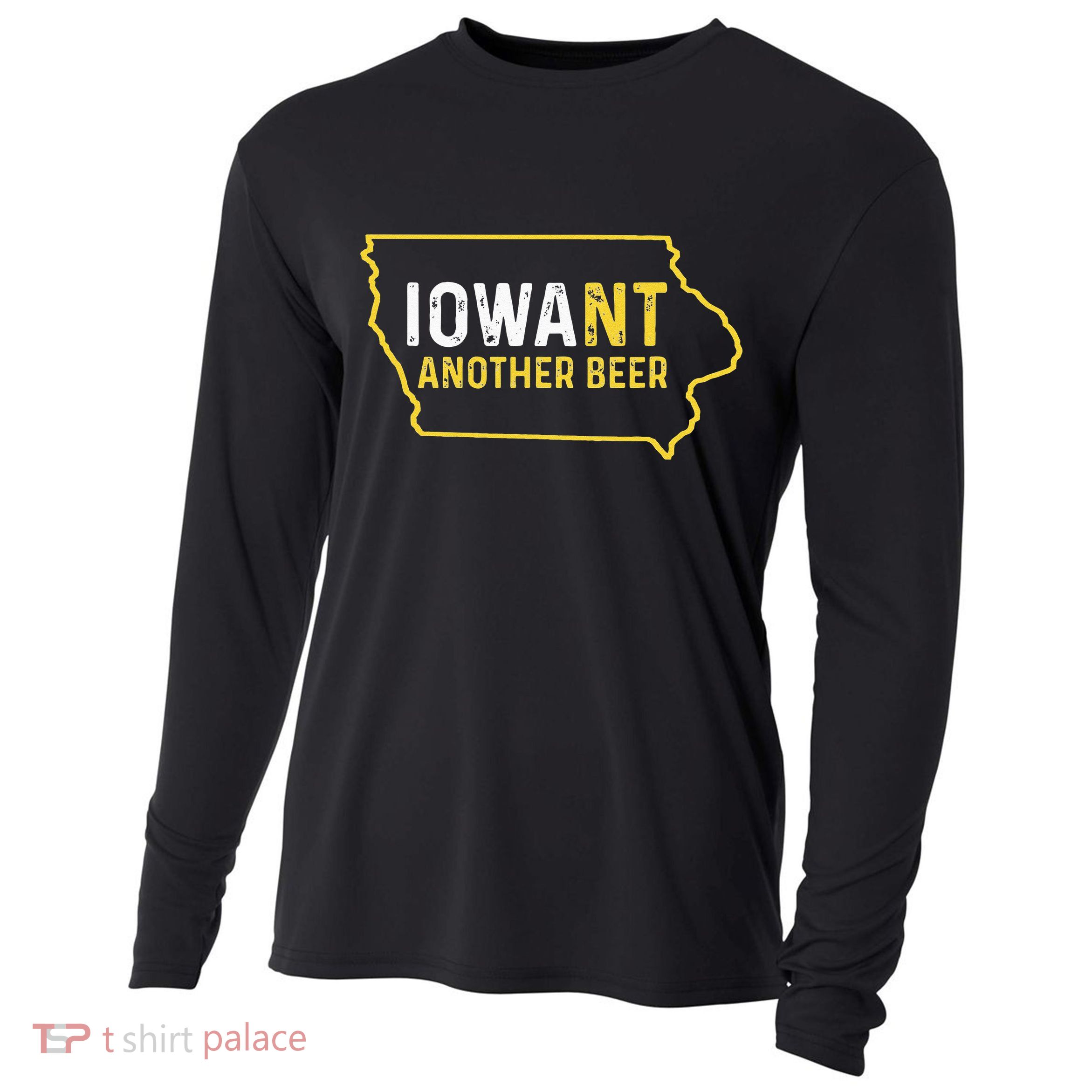 Funny Iowa Beer Distressed Iowa State Map Cooling Performance Long Sleeve Crew