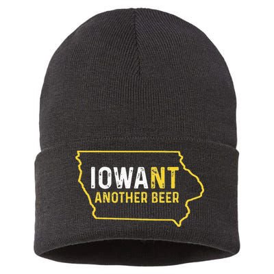 Funny Iowa Beer Distressed Iowa State Map Sustainable Knit Beanie