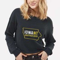 Funny Iowa Beer Distressed Iowa State Map Cropped Pullover Crew