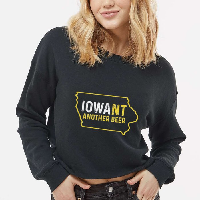 Funny Iowa Beer Distressed Iowa State Map Cropped Pullover Crew