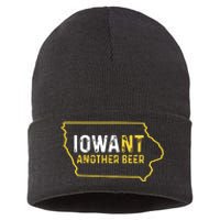 Funny Iowa Beer Distressed Iowa State Map Sustainable Knit Beanie