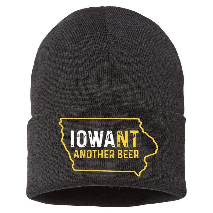 Funny Iowa Beer Distressed Iowa State Map Sustainable Knit Beanie