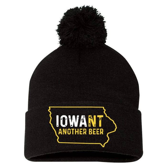 Funny Iowa Beer Distressed Iowa State Map Pom Pom 12in Knit Beanie